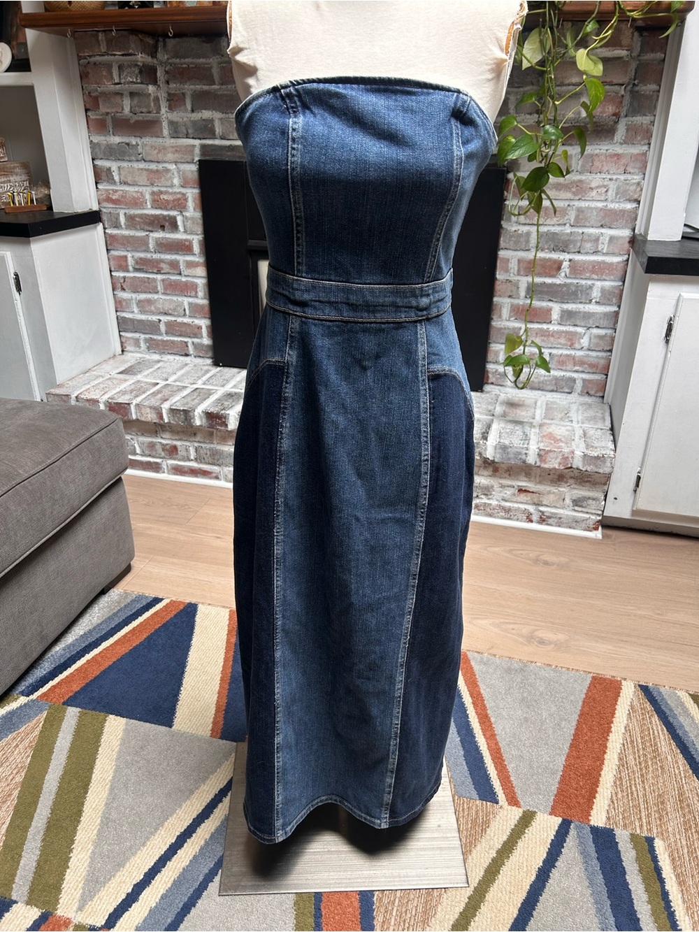 Zara strapless denim patchwork dress Size Large fits Medium - Picture 4 of 11